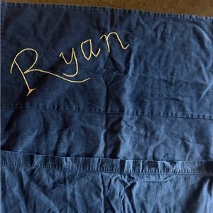 Vintage embroidered denim Blue Personalized RYAN bed mat napping blanket